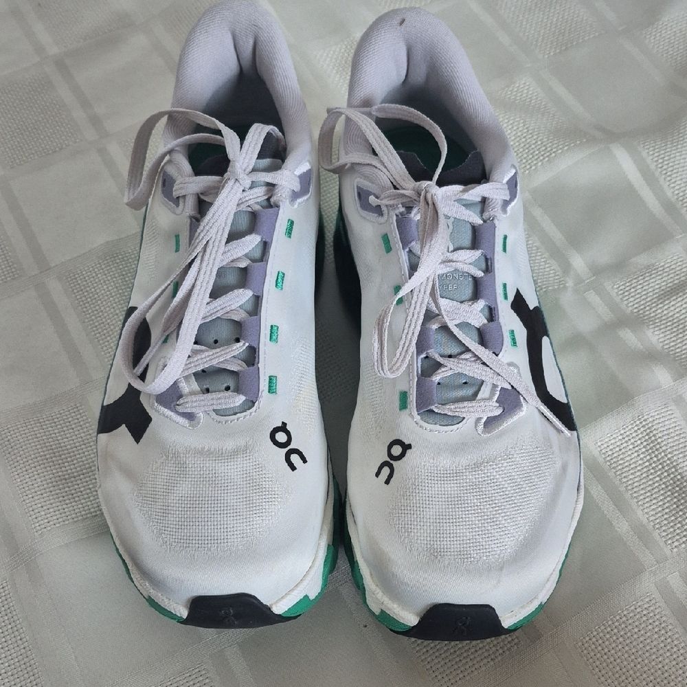 On Running White and Teal Women's Sneakers - Picture 10 of 16